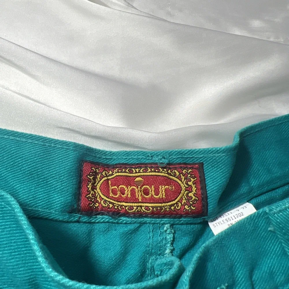 Vintage 90's Bonjour Women's Button Up Pants‎ Teal Green Size 13/14 100% Cotton